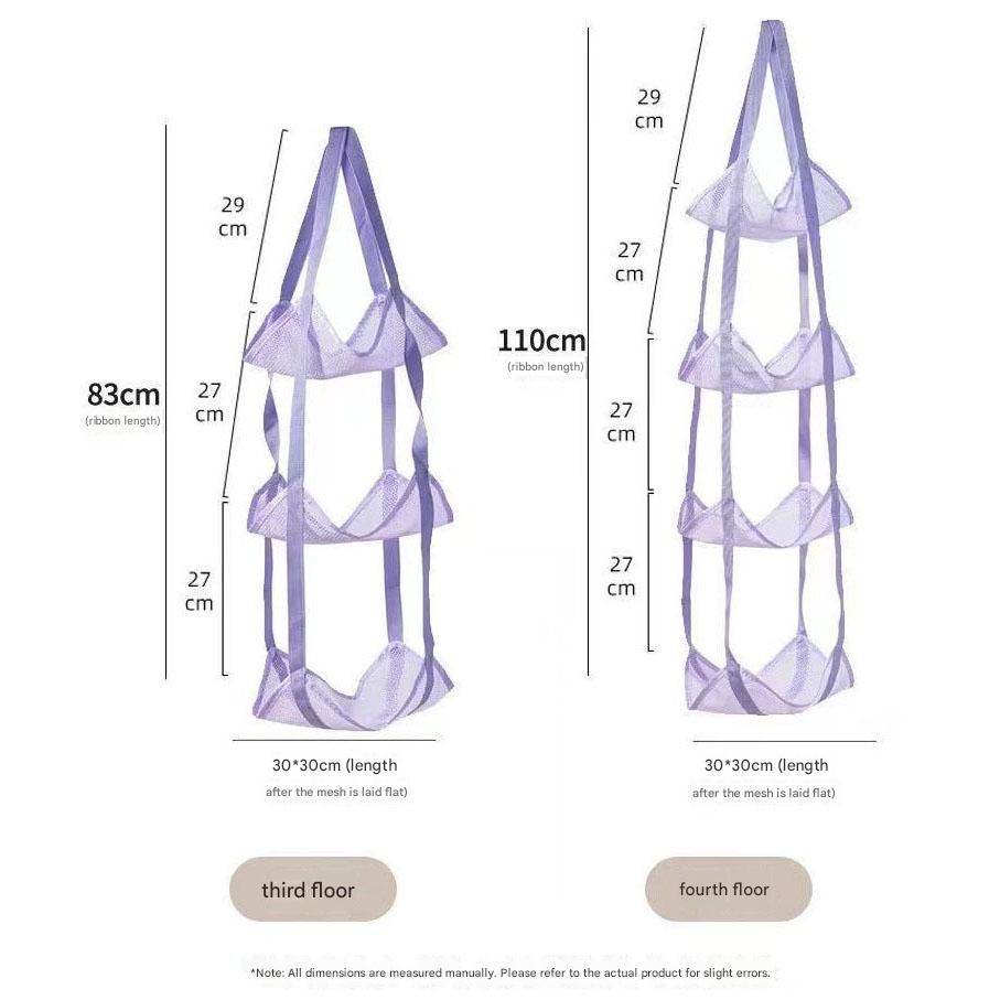 Purple 3-Layer + 4-Layer Hanging Mesh Storage Bag Set for Balls Toys and Sports Gear