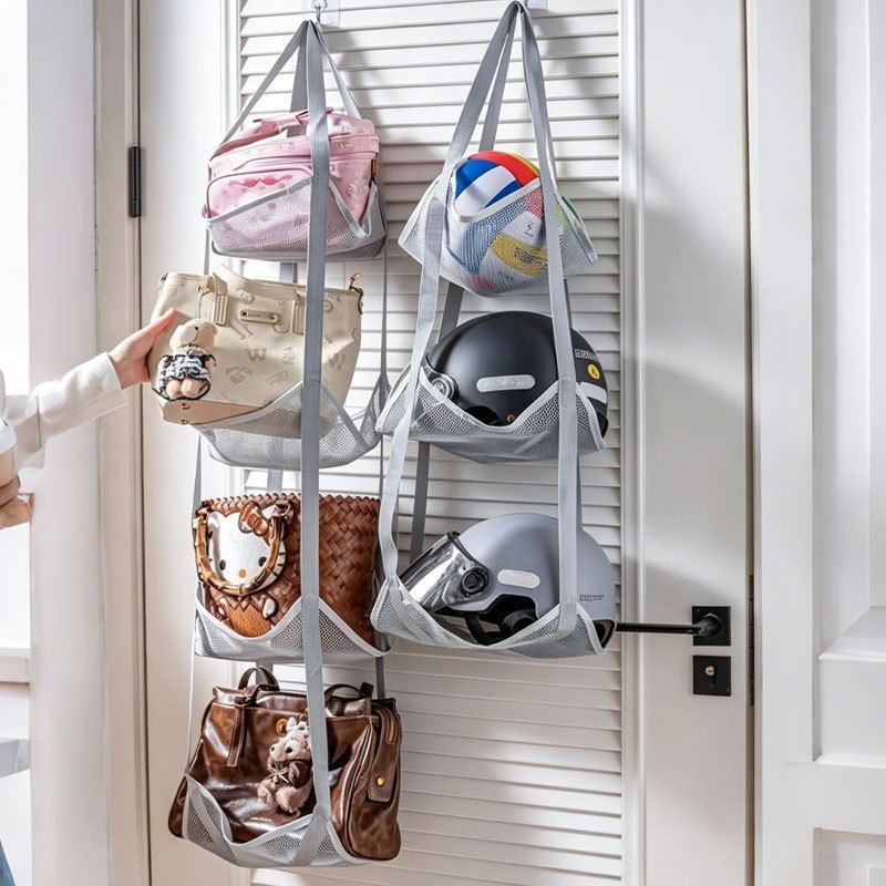 Grey 3-Layer + 4-Layer Hanging Mesh Storage Bag Set for Balls Toys and Sports Gear