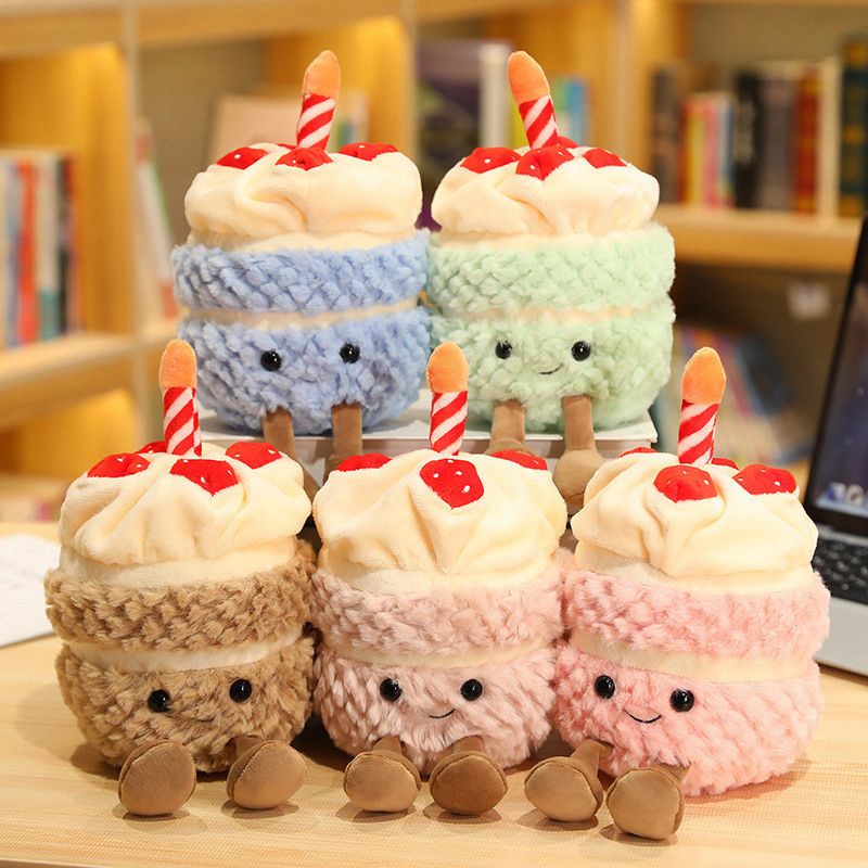 Light brown Cute Birthday Cake Plush Toy Strawberry Layered Cake Pillow Birthday Gift