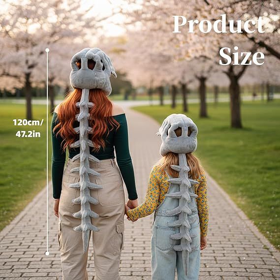 120CM Green Funny Dinosaur Skeleton Plush Headwear – Quirky Bone Fossil Plushie Hat & Huggable Doll for Party Costumes and Birthday Gifts