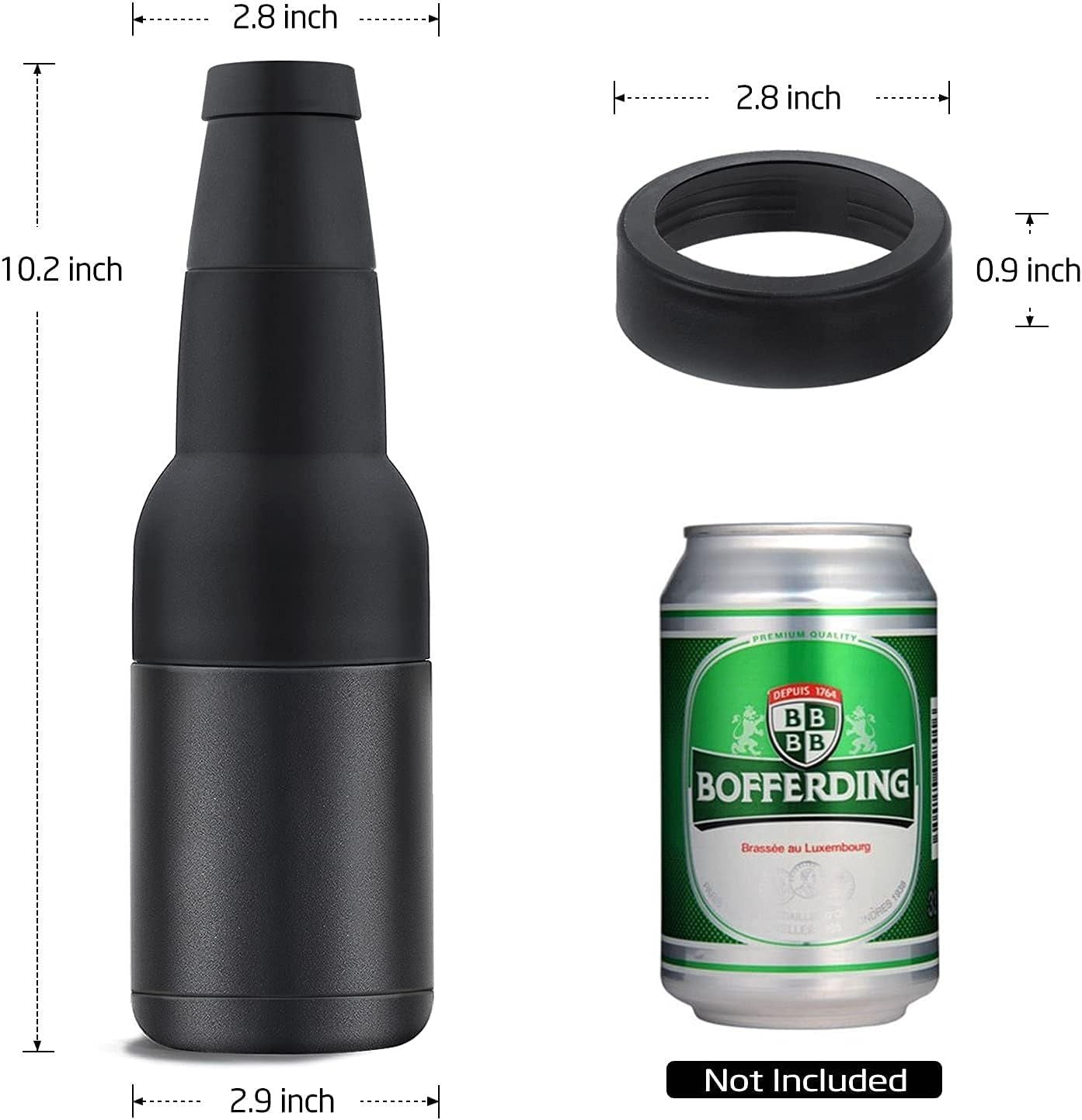 3-in-1 Beer Bottle Insulated Tumbler and Can Cooler with Bottle Opener – Double Wall Stainless Steel Soda Can Insulator & Holder for Car Outdoor Beverage Storage, 12oz Black