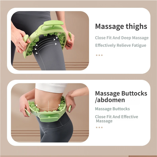 Green Multifunctional Ring Massage Roller with Detachable Handles - Dual Row 11 Wheel Manual Massager for Full Body Muscle Relief, 180 Degree Flexible Adjustable Width