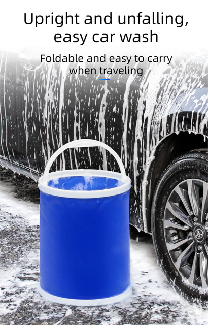 9L Foldable Oxford Fabric Car Wash Bucket with EVA Waterproof Lining & Zipper Carry Bag - Self Standing Structure, Portable Water Container for Car Cleaning and Outdoor Travel