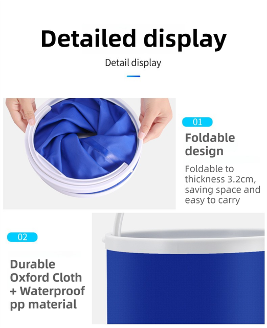 13L Foldable Oxford Fabric Car Wash Bucket with EVA Waterproof Lining & Zipper Carry Bag - Self Standing Structure, Portable Water Container for Car Cleaning and Outdoor Travel