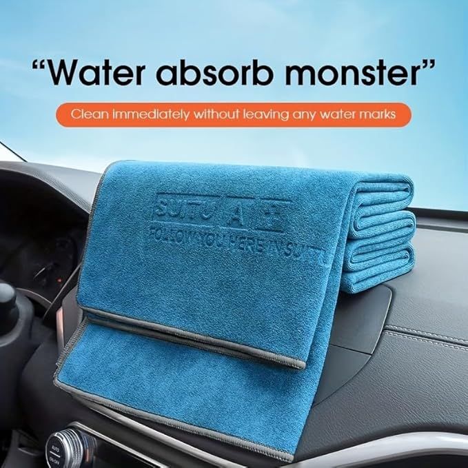 Blue Microfiber Car Cleaning Towel (35 x 75 CM) and 20L Foldable Self Standing Water Bucket (Include Zipper Bag) Combo Set - Super Absorbent and Scratch Free for Car Detailing Drying and Home Cleaning