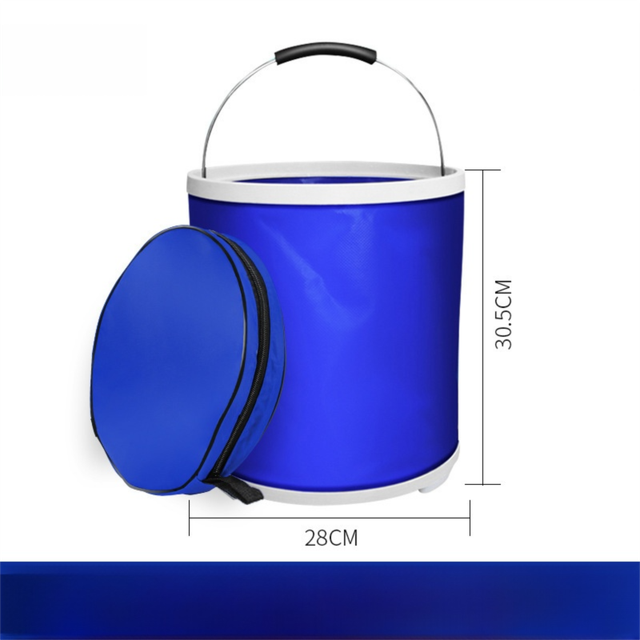 Blue Microfiber Car Cleaning Towel (60 x 160 CM) and 20L Foldable Self Standing Water Bucket (Include Zipper Bag) Combo Set - Super Absorbent and Scratch Free for Car Detailing Drying and Home Cleaning