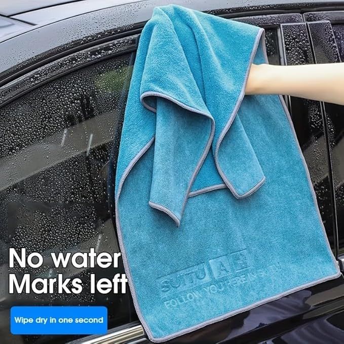 Blue Microfiber Car Cleaning Towel (60 x 180 CM) and 20L Foldable Self Standing Water Bucket (Include Zipper Bag) Combo Set - Super Absorbent and Scratch Free for Car Detailing Drying and Home Cleaning