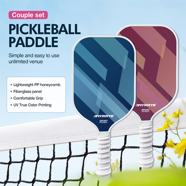 Fantasy Purple Striped Fiberglass Pickleball Paddle Set – 4 Balls & 2 Lightweight Shock-Absorbing Rackets with Versatile Carry Bag for Outdoor Play
