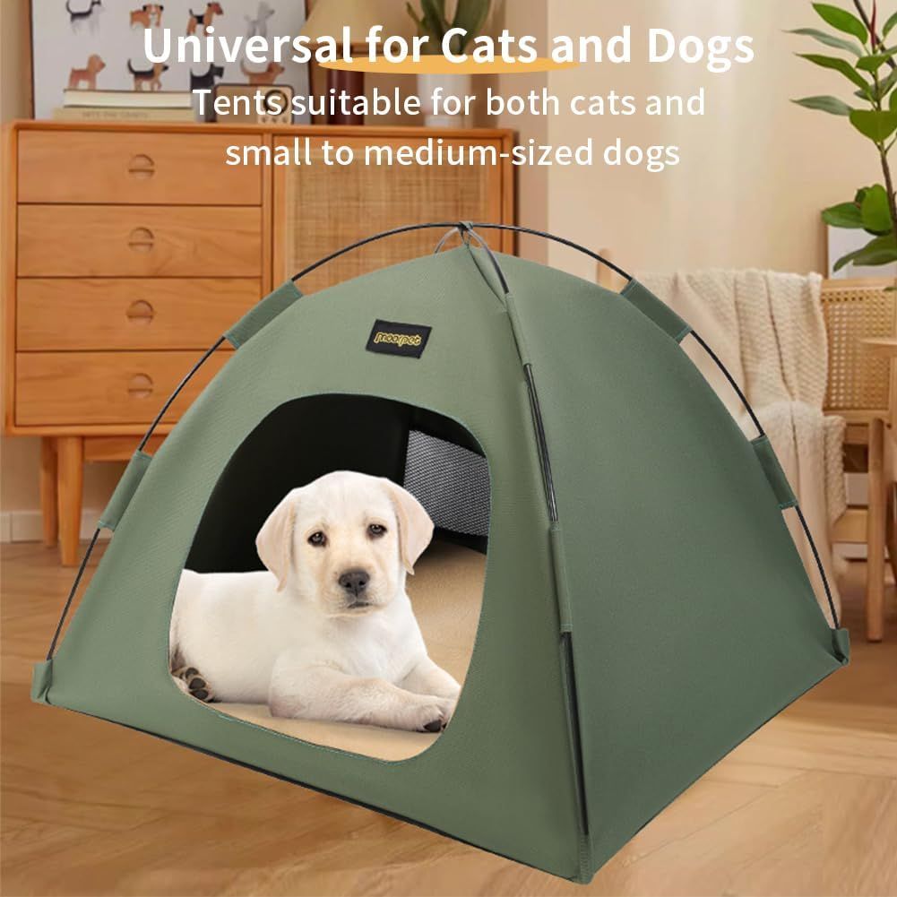 Green All-Weather Portable Pet Tent with Dual-Sided Cushion & Insect-Proof Mesh – M Size 50 x 50 x 45 cm, Waterproof & Sun-Proof Outdoor Four Corner Dome Kennel for Dogs & Cats Travel Camping