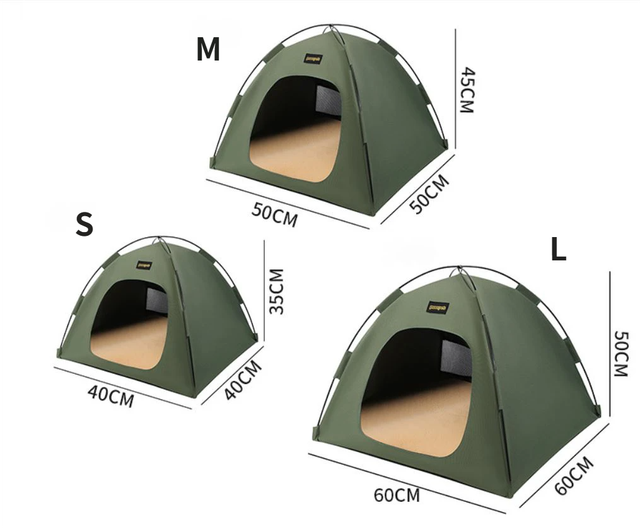 Khaki All-Weather Portable Pet Tent with Dual-Sided Cushion & Insect-Proof Mesh – S Size 40 x 40 x 35 cm, Waterproof & Sun-Proof Outdoor Four Corner Dome Kennel for Dogs & Cats Travel Camping