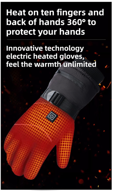 Winter 3 Level Intelligent Heated Gloves with Touchscreen Fingertip - Waterproof Thermal Gloves for Skiing & Outdoor Sports, 360° All-Finger + Hand's Back Large Heating Coverage (Battery Operated)