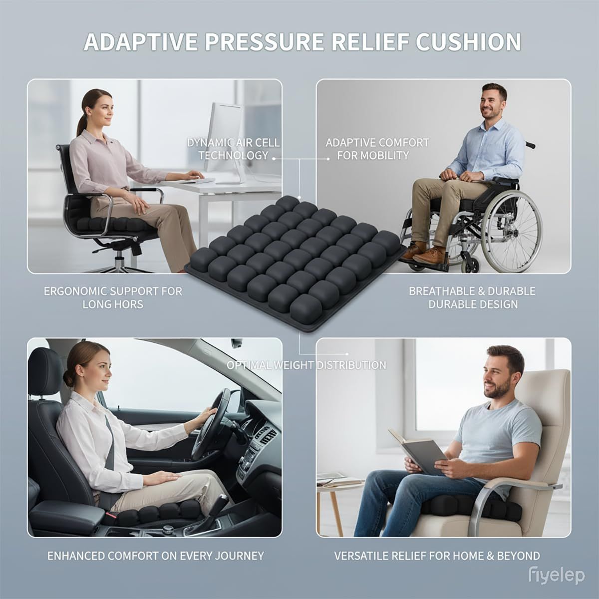 Bohemian Style Portable 3D Aircell Travel Inflatable Seat Cushion with Built-in Pump – 36 Airbags Ergonomic Pressure Relief Pad with Lycra Cover & Non-Slip Base for Office Car Flight Long Sitting