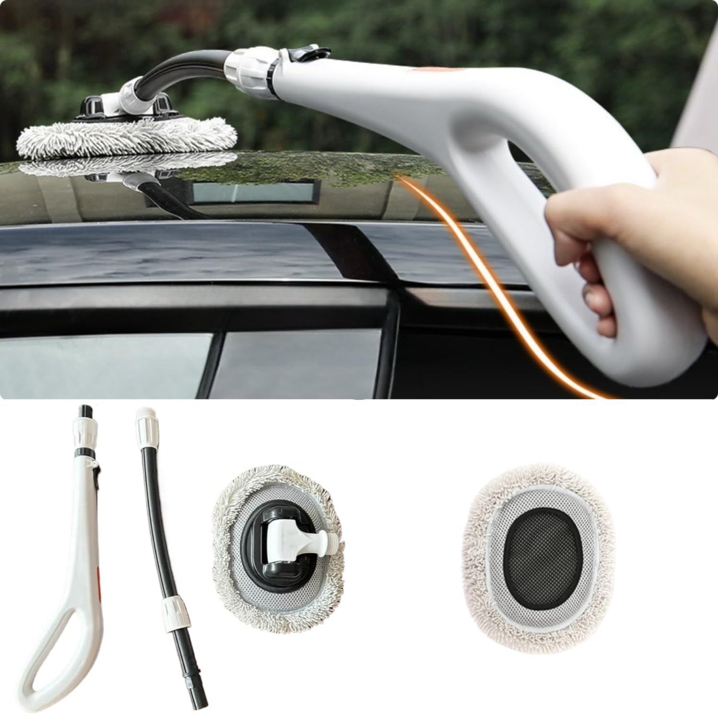 Professional Telescopic(55-120cm) Car Microfiber Wash Mop with 2 Brush Cover - 90° Rotating Detachable Brush Head, 15° Ergonomic Curved Rod & Handle - Durable Aluminum Alloy Chenille Brush for Car, Home and Window Cleaning