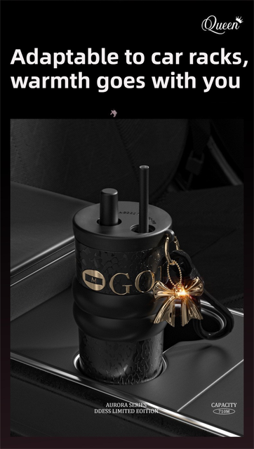 710ML Pink Luxury Gradient Textured Aurora Starry Night Insulated Travel Mug (Bow Pendant Gift Box) – 316 Stainless Steel Car Coffee Tumbler with Pop-Up Straw Dual Lid, Sinking Tea Infuser Ball and Cup Sleeve