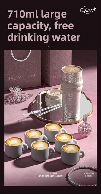 710ML Black Luxury Gradient Textured Aurora Starry Night Insulated Travel Mug (Bow Pendant Gift Box) – 316 Stainless Steel Car Coffee Tumbler with Pop-Up Straw Dual Lid, Sinking Tea Infuser Ball and Cup Sleeve