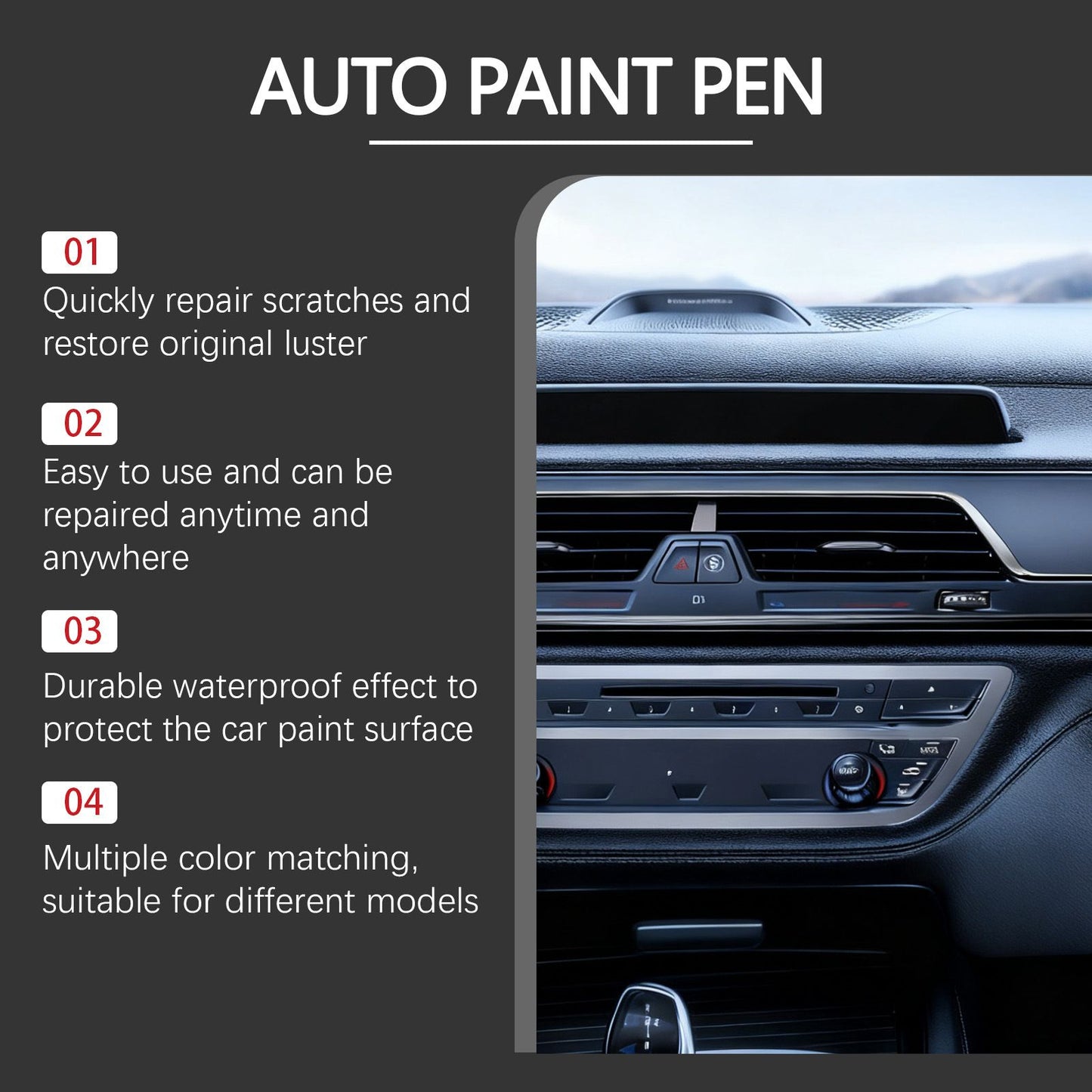 3-Pack Car Interior Paint Touch-Up Pen – Quick Color Restoration Scratch Repair Fixer for Automotive Leather Plastic, Central Control Button and Dashboard