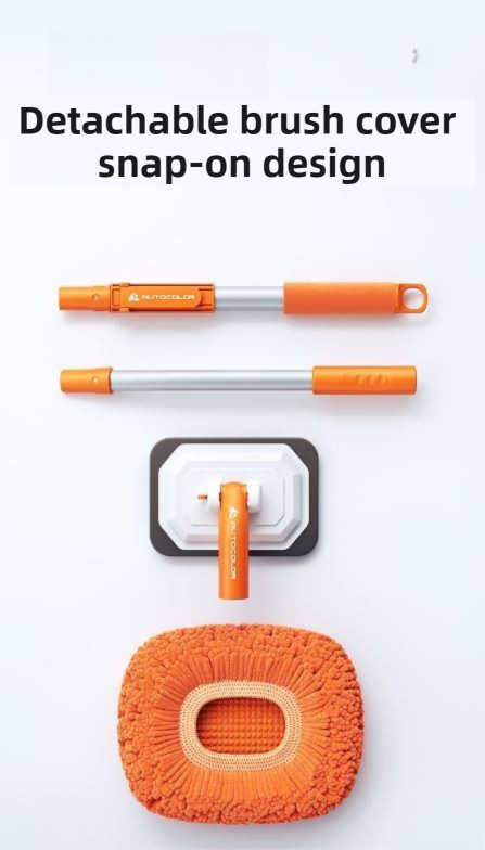 Orange 21° Curved Car Wash Mop and Snow Scraper with 180° Rotating Detachable Pole & 2 x Extra Large Microfiber Brush Cover – 2 Section Telescopic (58–101.5 CM) Aluminum Alloy Cleaning Brush for Vehicle and Home Care