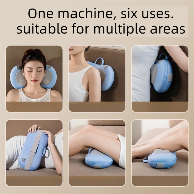 Blue Wireless Rechargeable Cervical & Lumbar Massager Pillow with 4 High/Low Massage Points, 42°C Constant Heat, 3 Speeds and Adjustable Strap – Multifunctional Shiatsu Back Massage Cushion for Neck Waist Shoulder Relief