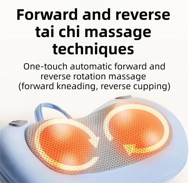 Blue Wireless Rechargeable Cervical & Lumbar Massager Pillow with 4 High/Low Massage Points, 42°C Constant Heat, 3 Speeds and Adjustable Strap – Multifunctional Shiatsu Back Massage Cushion for Neck Waist Shoulder Relief