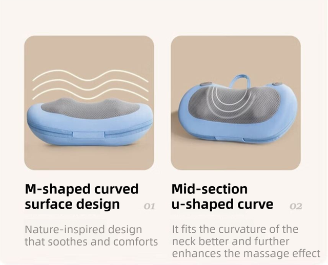 Blue Wireless Rechargeable Cervical & Lumbar Massager Pillow with 4 High/Low Massage Points, 42°C Constant Heat, 3 Speeds and Adjustable Strap – Multifunctional Shiatsu Back Massage Cushion for Neck Waist Shoulder Relief