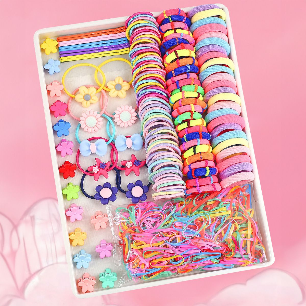 875-Piece Cute Hair Accessories Gift Set with Elastic Rubber Bands & Hair Clips Organizer Box - Perfect Gift for Girls