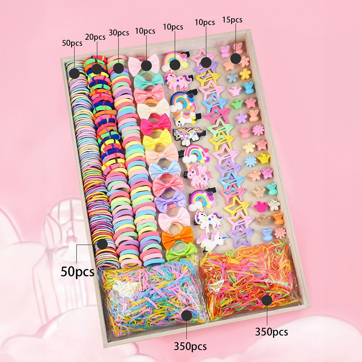 895-Piece Cute Hair Accessories Gift Set with Elastic Rubber Bands & Hair Clips Organizer Box - Perfect Gift for Girls