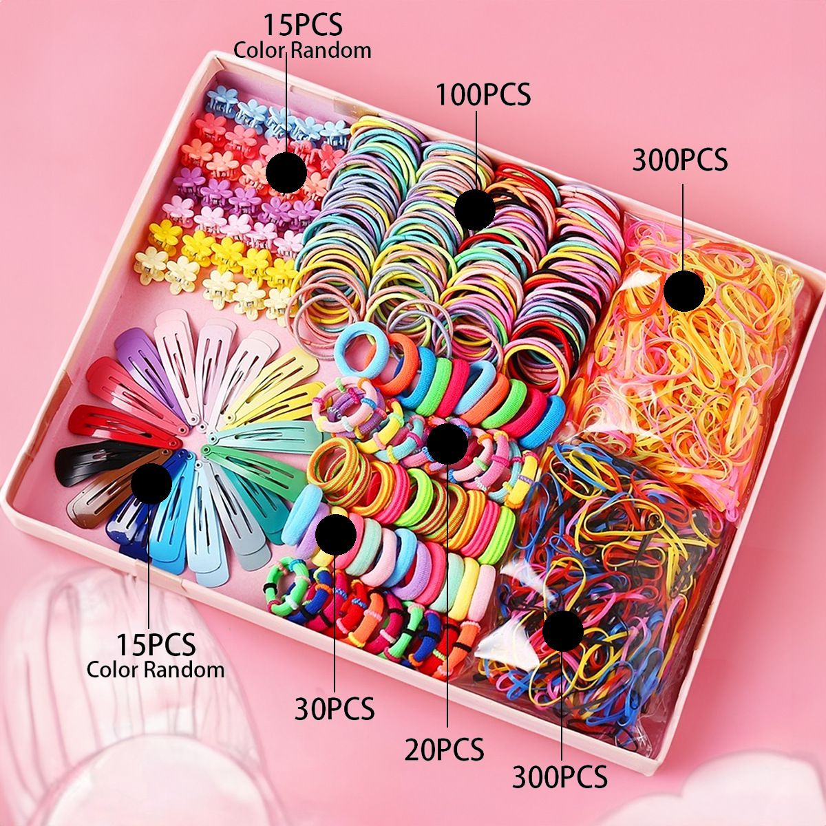 895-Piece Cute Hair Accessories Gift Set with Elastic Rubber Bands & Hair Clips Organizer Box - Perfect Gift for Girls