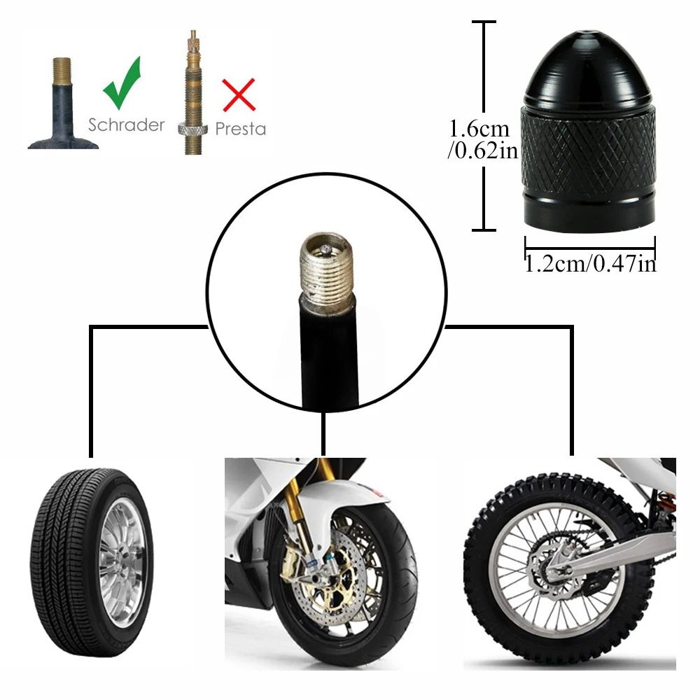 4-Pack Black Aluminum Car Tyre Valve Stem Caps – Heavy Duty Dustproof Air Valve Covers with Internal Anti-Seize Plastic Lining for Cars SUVs Trucks