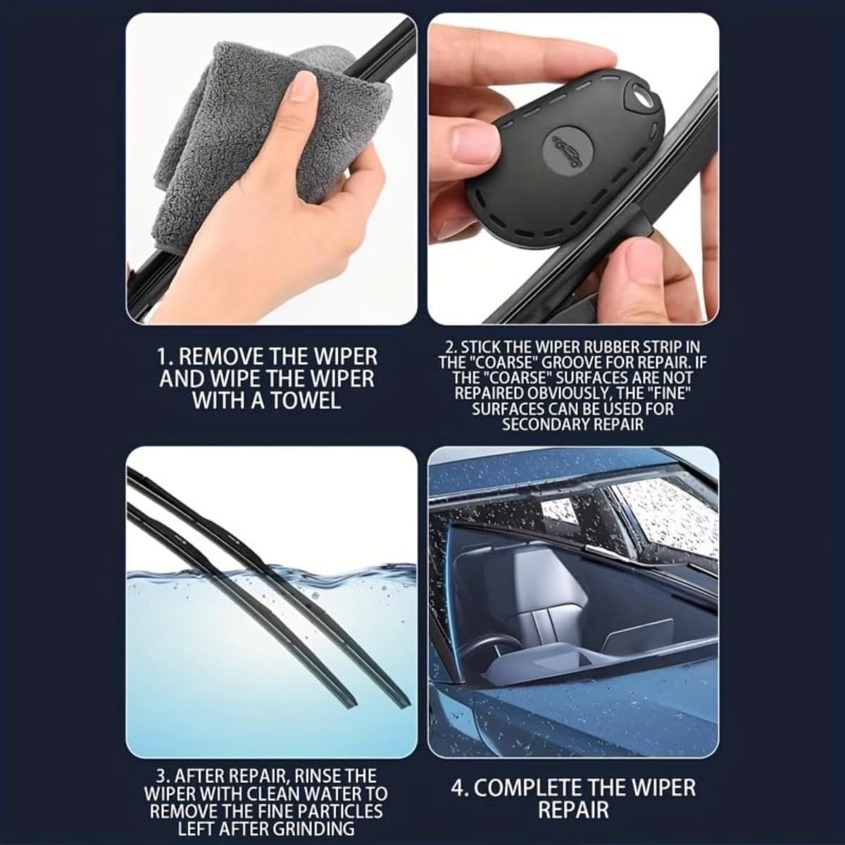 4PCS Silver Portable Car Windshield Wiper Blade Repair Tool - Triple the Wiper Lifespan – Dual Grit Sanding Restorer and Trimmer for Wiper Rubber Strips