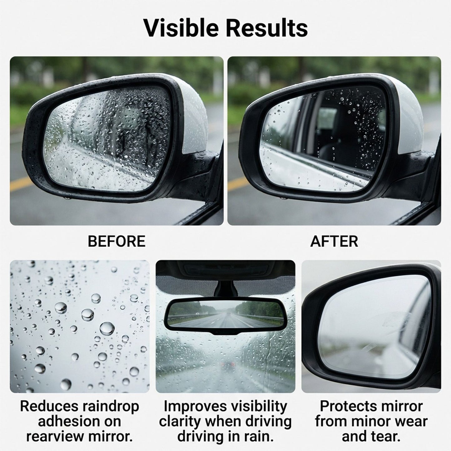 2 Set of Car Rearview Mirror HD Rainproof Film with Complete Installation Tool Kit – Anti Fog Waterproof Protective Shield Sticker, Hydrophobic Glare-Reducing Clear Membrane