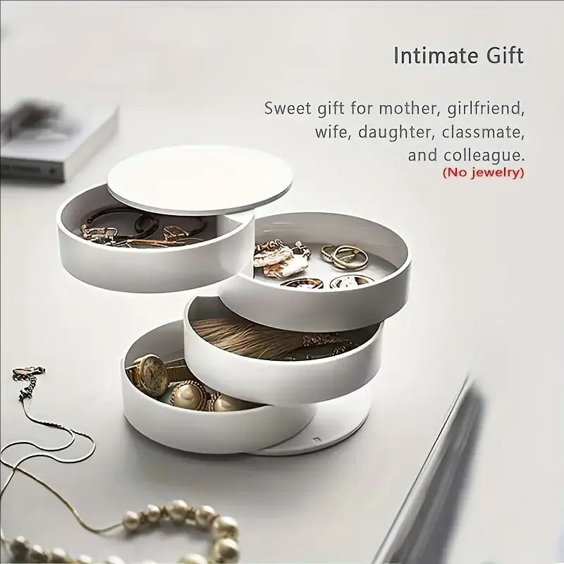 2-Pack 4-Tier Rotating Jewelry Organizer Box with Adjustable Mirror & Diamond Cut Design – Compact 360° Swivel Earring Stud Necklace Storage Box for Vanity Countertop, 10 x 10cm, Black