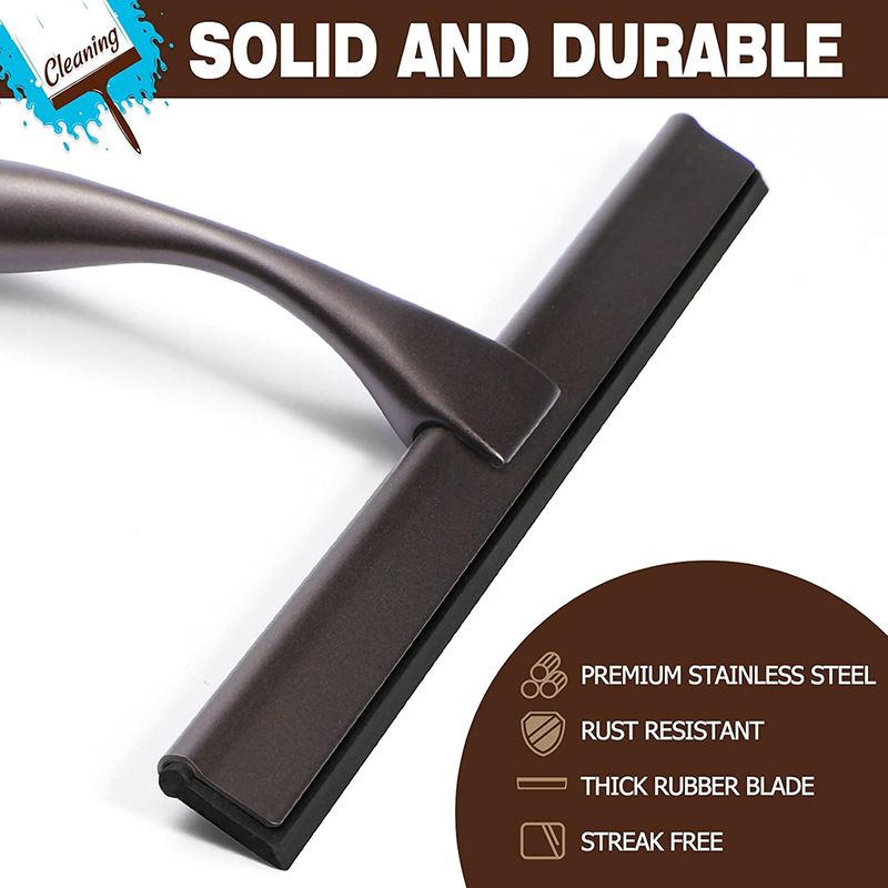 Silver Stainless Steel Glass Squeegee for Car Windshield & Countertop – 10 inch Hydrophobic Window Cleaner & Squeegee Blade with Adhesive Holder Hook