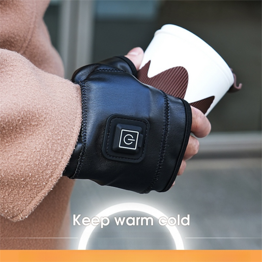 1 Pairs Wireless Electric 3 Levels Heated Fingerless Gloves  with Windproof Waterproof PU Leather, USB-C Rechargeable Outdoor Activities Hand Warmer for Men Women Riding Home Office