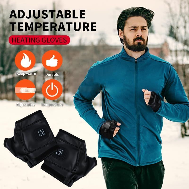 1 Pairs Wireless Electric 3 Levels Heated Fingerless Gloves  with Windproof Waterproof PU Leather, USB-C Rechargeable Outdoor Activities Hand Warmer for Men Women Riding Home Office