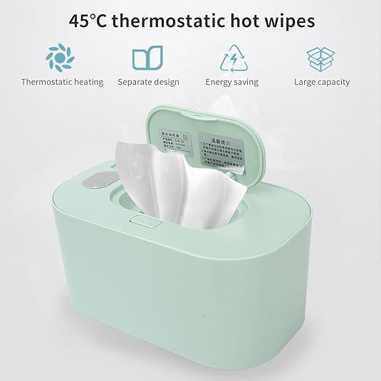 Green Portable USB Baby Wipe Warmer with LED Display and Top-Heating Moisture Protection – Intelligent Constant Temp Dispenser Case for Travel and Home