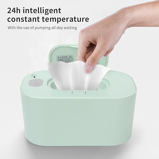 Green Portable USB Baby Wipe Warmer with LED Display and Top-Heating Moisture Protection – Intelligent Constant Temp Dispenser Case for Travel and Home