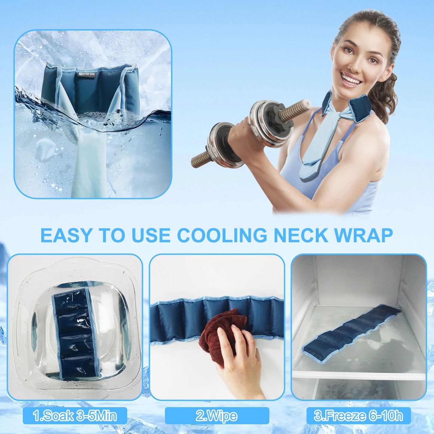 Green and Grey Reusable Evaporative Physical Cooling Scarf – Long Ice Neck Wrap Bandana with Hydrogel Crystals for Outdoor Sports, Fitness & Heatwave Alleviation