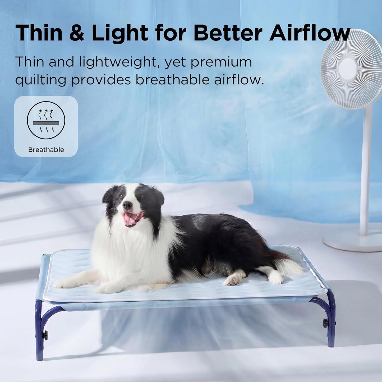 122 x 71 CM Blue Premium Wave Quiltied Pet Cooling Mat - Washable Self-Cooling Blanket with Anti-Stick Hair Surface & Non-Slip Base for Cats Dogs and Human Versatile Use