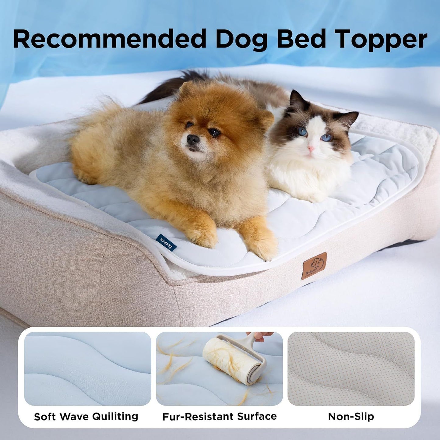 150 x 101 CM Blue Premium Wave Quiltied Pet Cooling Mat - Washable Self-Cooling Blanket with Anti-Stick Hair Surface & Non-Slip Base for Cats Dogs and Human Versatile Use