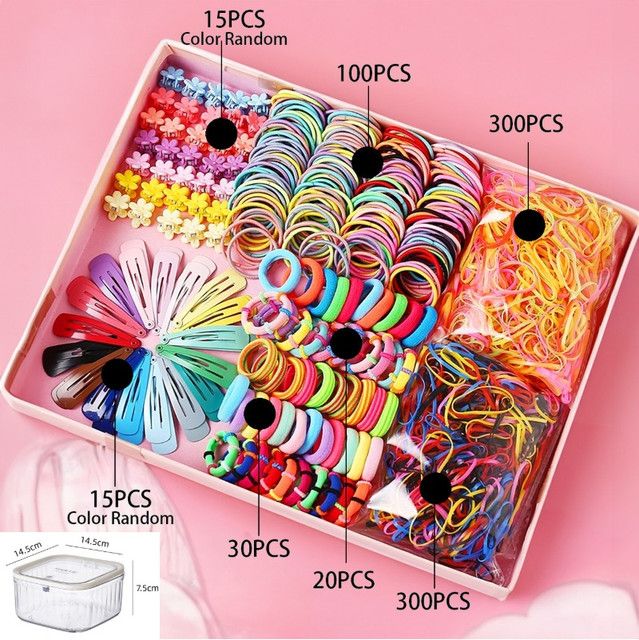 875-Piece Cute Hair Accessories Gift Set with Elastic Rubber Bands & Hair Clips Organizer Box - Perfect Gift for Girls