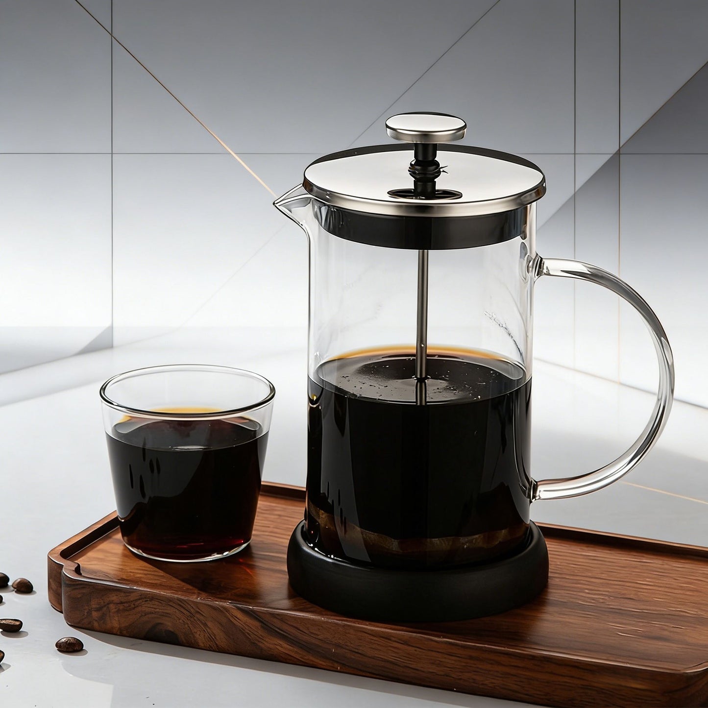 350ML Premium Dual-Layer Borosilicate Glass French Press Coffee Maker with 304 Stainless Steel Lid – High-Density 3D Filter Mesh Cafetiere, Manual Milk Frother and Tea Infuser Pot