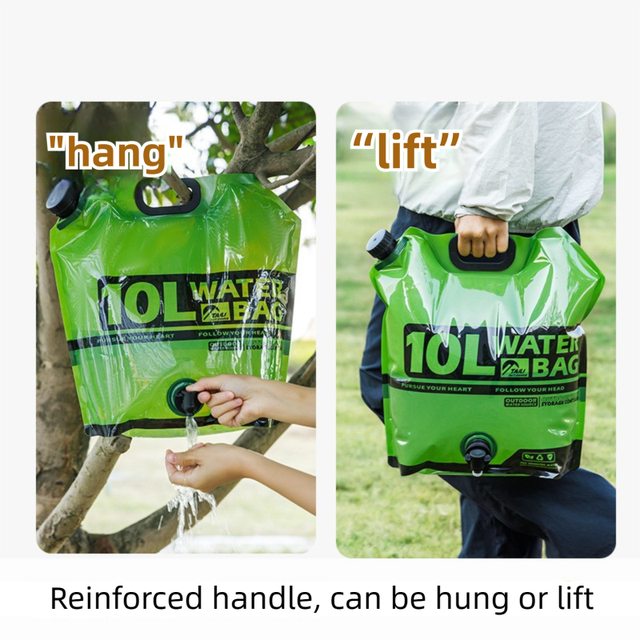 10L Green Outdoor Collapsible Water Storage Bag with Tap & Handle - Portable Camping Water Container for Hiking Picnic Travel and Emergency Water Storage