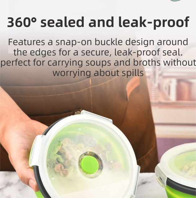 4 Piece Blue Silicone Collapsible Food Storage Container Set - Microwave Safe Foldable Lunch Box Set with Leakproof Clip Lock Lid & 4 Sizes 350/500/800/1200ML for Meal Prep Picnic Travel and Fridge Storage