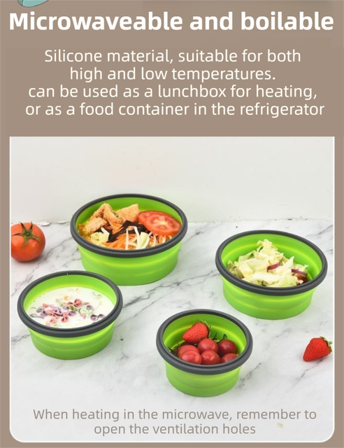 4 Piece Pink Silicone Collapsible Food Storage Container Set - Microwave Safe Foldable Lunch Box Set with Leakproof Clip Lock Lid & 4 Sizes 350/500/800/1200ML for Meal Prep Picnic Travel and Fridge Storage