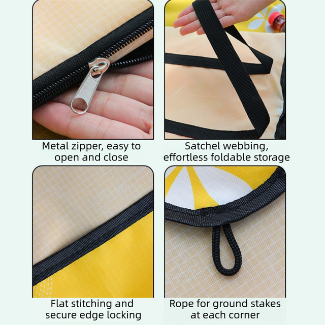 2-in-1 Foldable 145 x 200CM Outdoor Picnic Mat and Storage Handled Bag with Yellow Sunflower Pattern & 4 Ground Stakes - Portable Waterproof Camping Blanket Travel Picnic Rug for 3-4 People Outdoor use