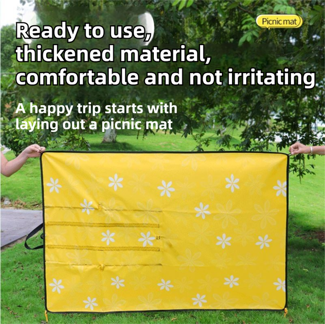 2-in-1 Foldable 145 x 200CM Outdoor Picnic Mat and Storage Handled Bag with Pink Sunflower Pattern & 4 Ground Stakes - Portable Waterproof Camping Blanket Travel Picnic Rug for 3-4 People Outdoor use
