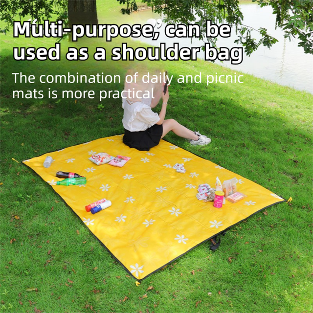 2-in-1 Foldable 145 x 200CM Outdoor Picnic Mat and Storage Handled Bag with Red Sunflower Pattern & 4 Ground Stakes - Portable Waterproof Camping Blanket Travel Picnic Rug for 3-4 People Outdoor use