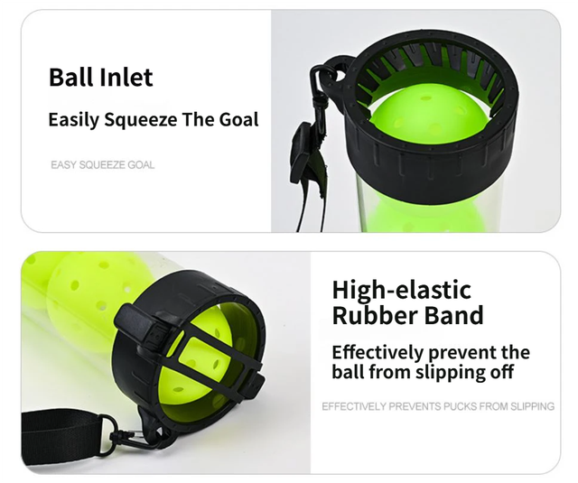 Portable Pickleball Retriever Tube & 6PCS Green 74mm 40-Hole Pickleballs – Back-Saving Transparent 6 Balls Picker Upper with Adjustable Shoulder Strap for Outdoor Play Training