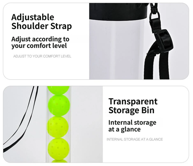 Portable Pickleball Retriever Tube & 6PCS Green 74mm 40-Hole Pickleballs – Back-Saving Transparent 6 Balls Picker Upper with Adjustable Shoulder Strap for Outdoor Play Training