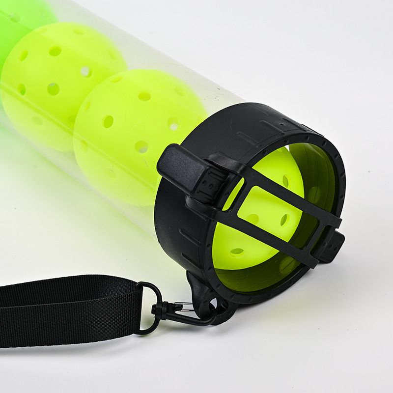 Portable Pickleball Retriever Tube & 6PCS Green 74mm 40-Hole Pickleballs – Back-Saving Transparent 6 Balls Picker Upper with Adjustable Shoulder Strap for Outdoor Play Training